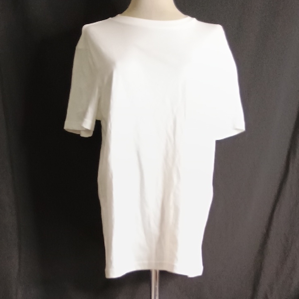 White Short Sleeve T-Shirt with High Neckline and Relaxed Fit